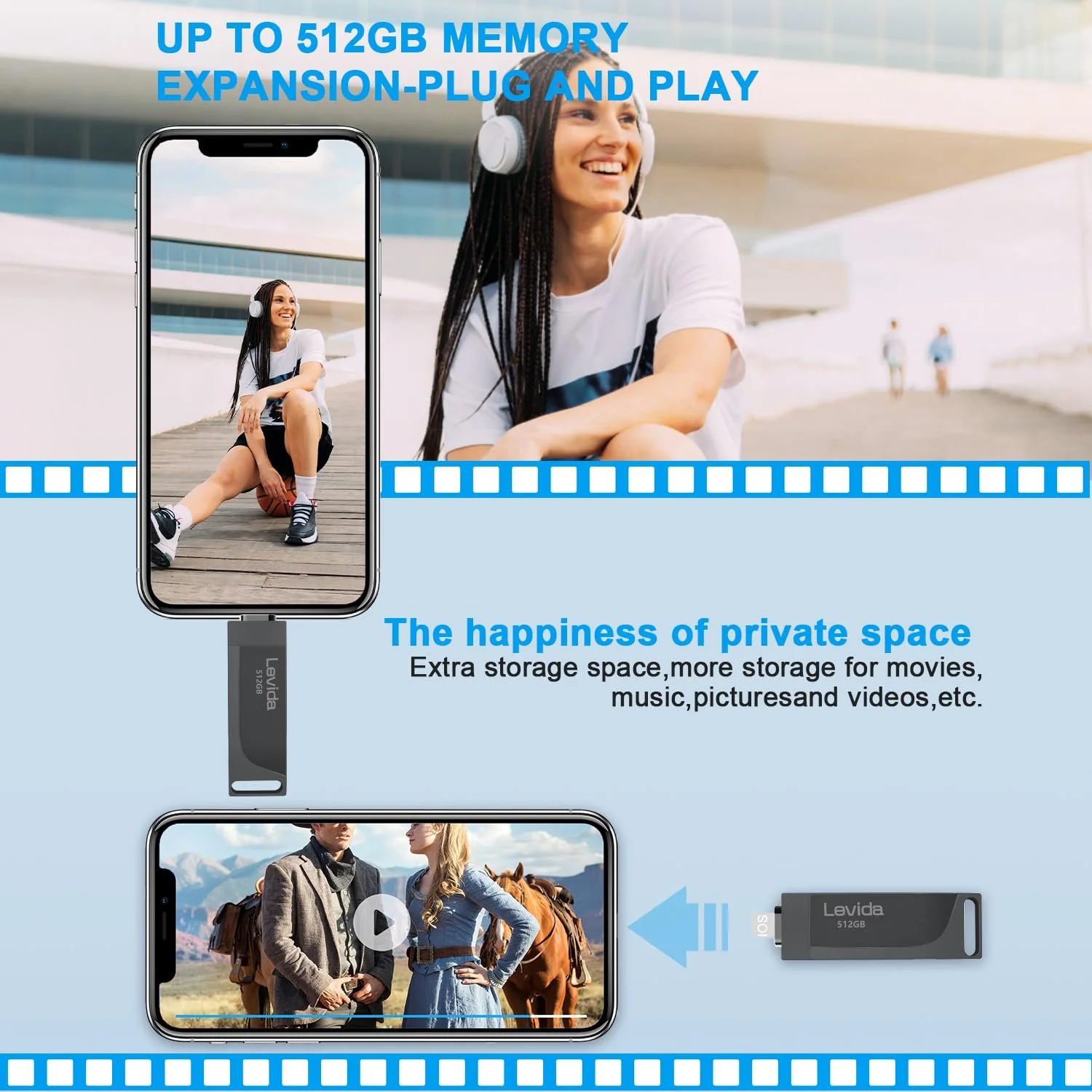 USB-флеш-накопичувач Levida 512 GB 4 в 1 USB 3.0 Чорний металік, фото №4
