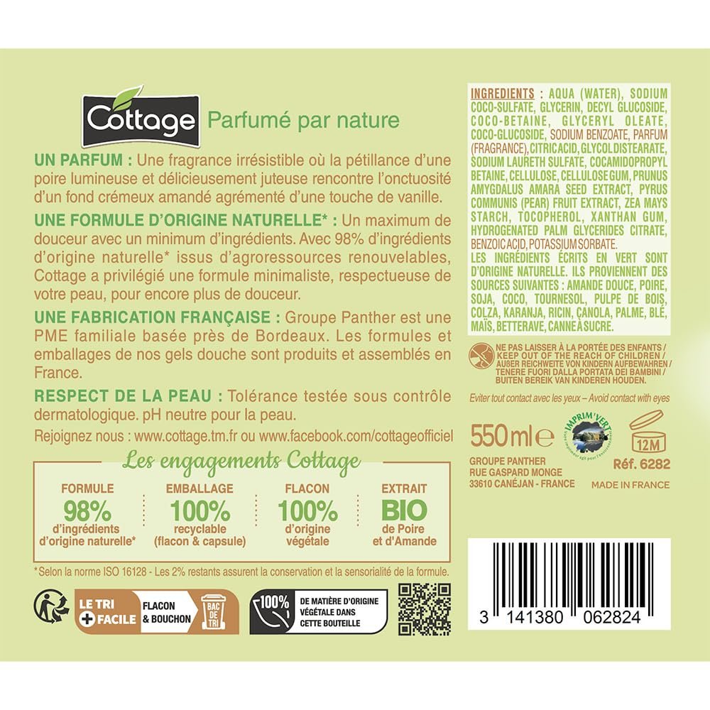 Гель-молочко для душу Cottage Organic Pear & Organic Almond Cream з грушею та мигдалем 550 мл, фото №2