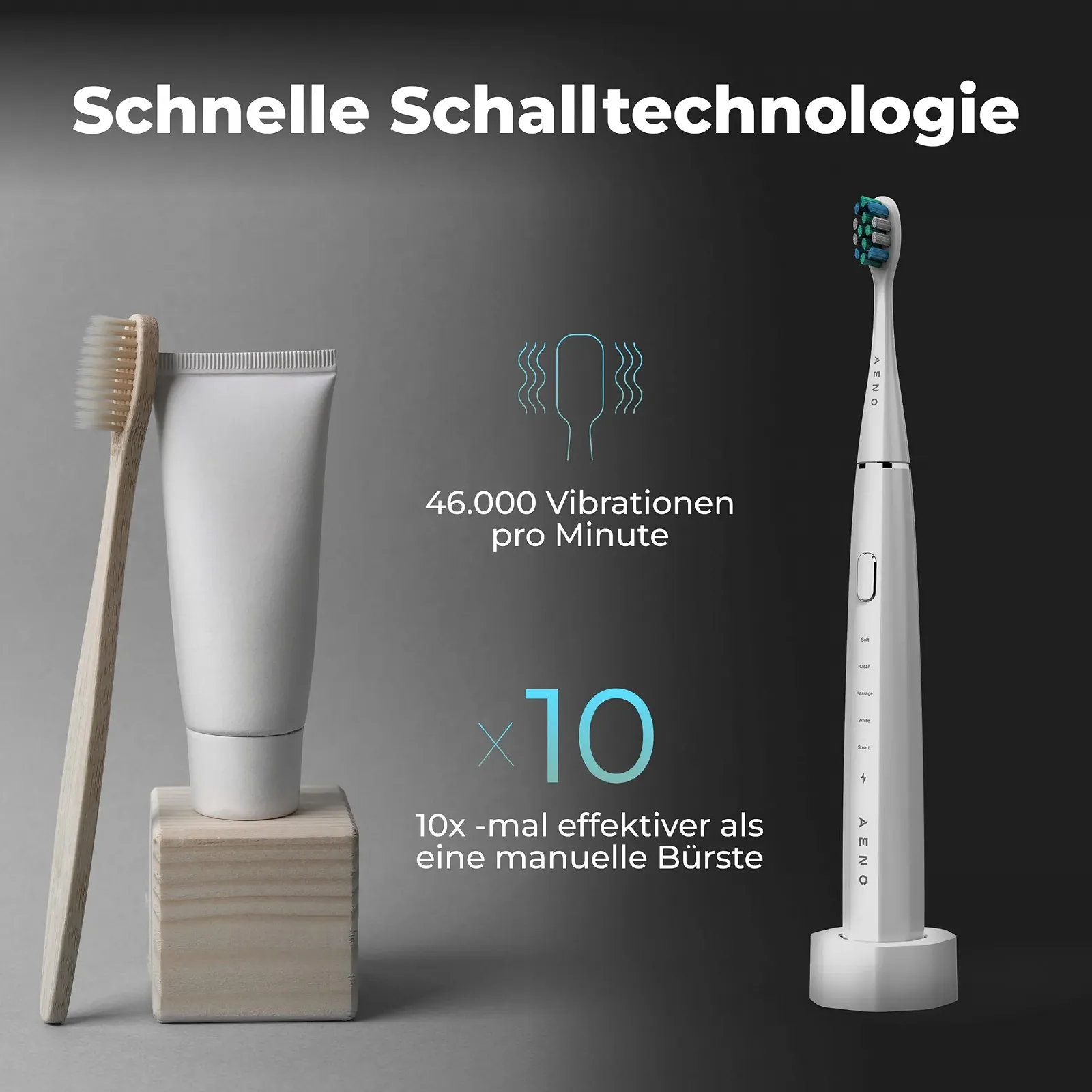 Электрическая звуковая зубная щетка AENO DB1S 12 режимов 46 000 вибраций/мин 90 дней работы, фото №2