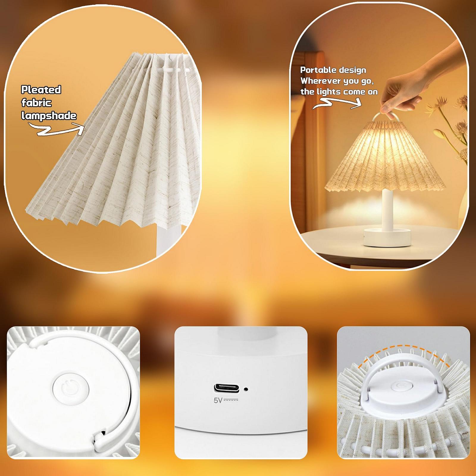 Настільна лампа LED 2-в-1 акумуляторна сенсорна 4.2 Вт з тканинним плафоном бежева, фото №6