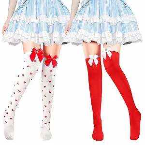 Гетры Женские с бантом, 2 пары Белые гетры с красным, Белые гетры с красными сердечками - Фото 1