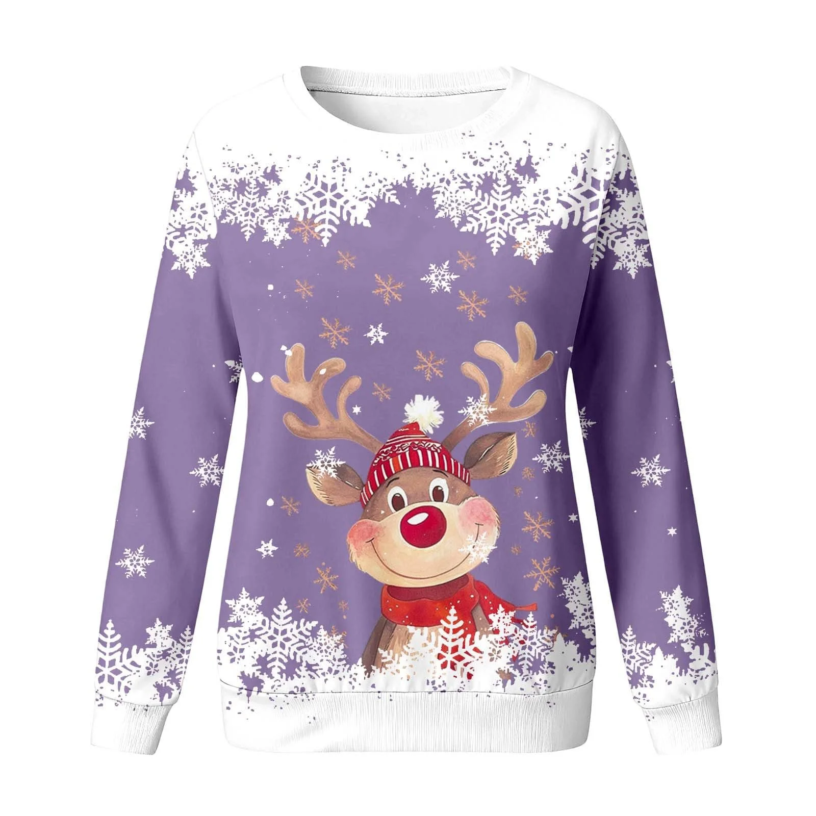 Пуловер Детский Рождественский Свитер Топ Повседневный Свитшот для Девочек с круглым вырезом Головы мультяшного оленя, с длинными рукавами (2 года, 14 лет), фото №2