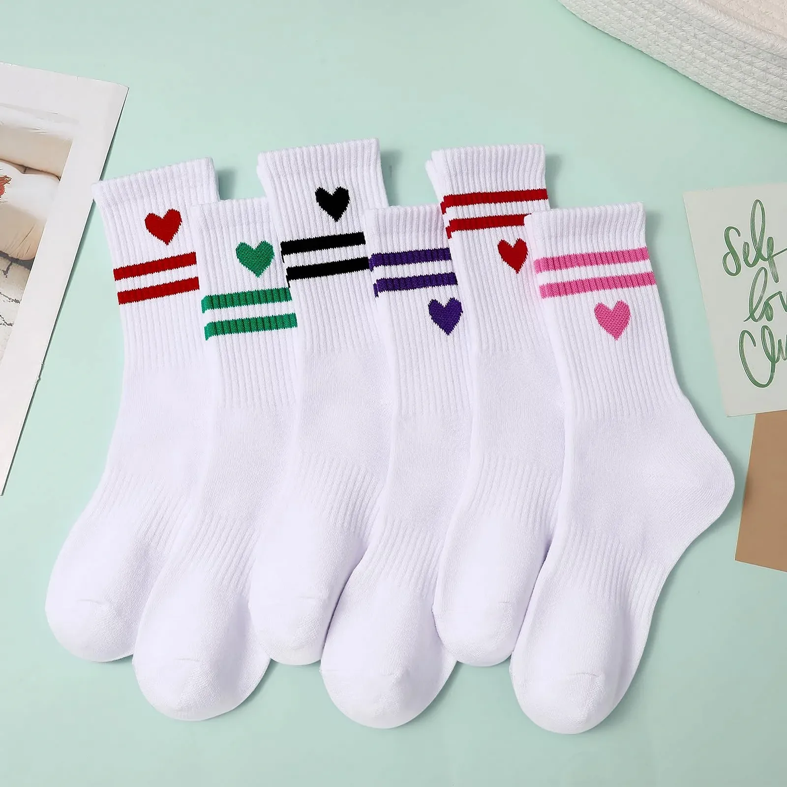 Шкарпетки тенісні з сердечками для жінок, спортивні, розмір 39-42, фото №6