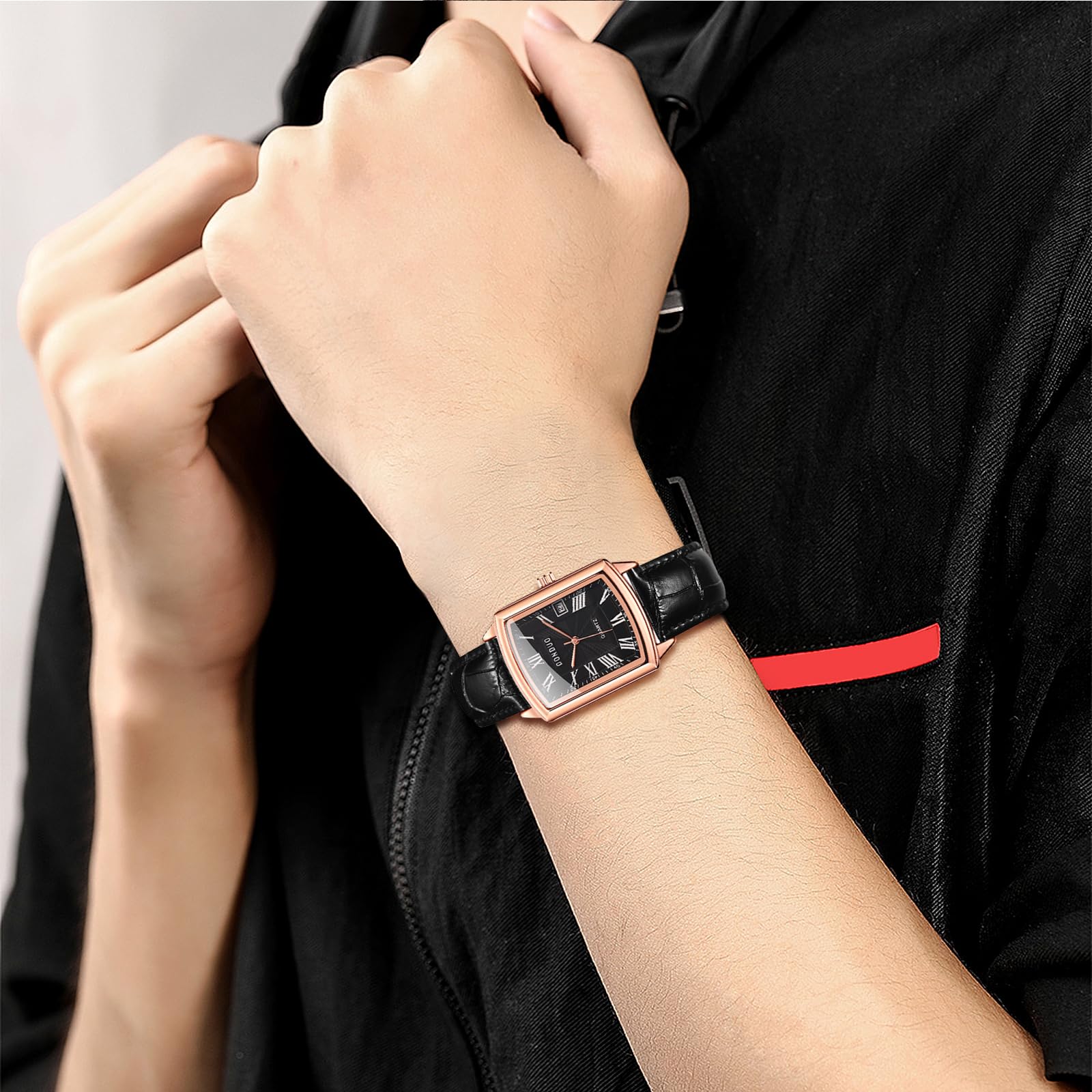 Годинник Avaner Чоловічий Шкіряний Квадратний Корпус Римські Цифри Аналоговий Кварцовий, фото №6