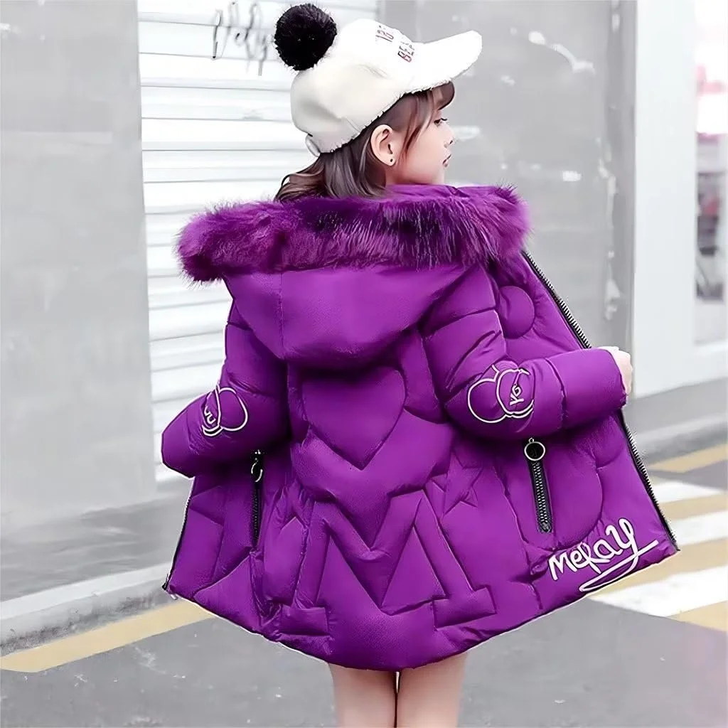 Дівчача Зимова Куртка linboo Довге Пальто з Хутряним Капюшоном, фото №3