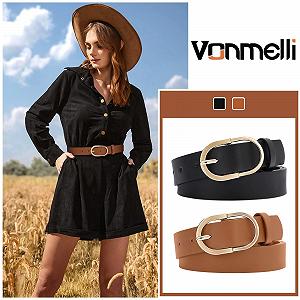 Женский кожаный ремень VONMELLI для джинсов, модный ремень, золотая пряжка, ремень для талии для брюк и платьев L, черный и коричневый synthetic.ua - Фото 1