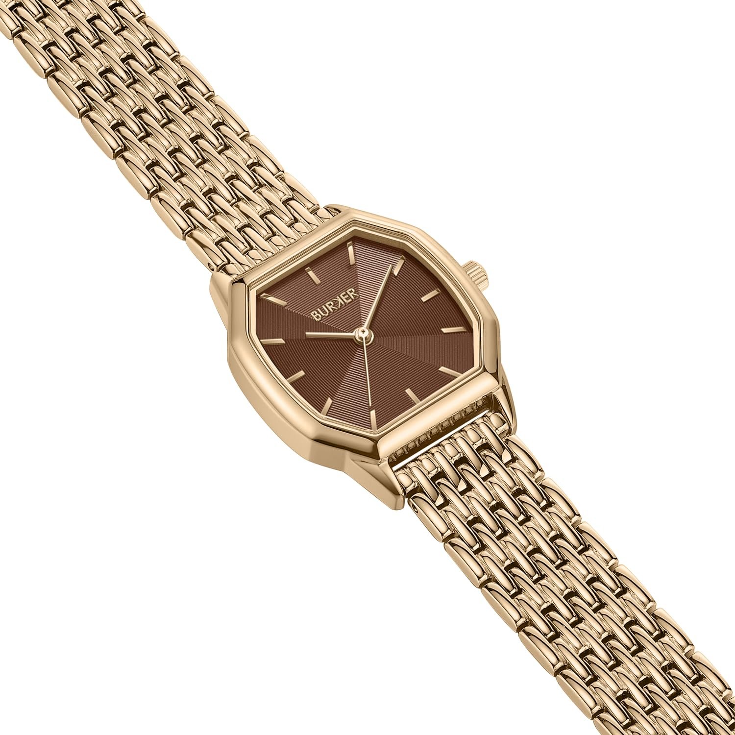 Женские часы BURKER Julia Шестигранный корпус Женские часы Браслет-звеньевой Нержавеющая сталь Аналоговый Кварцевый 3 ATM Водонепроницаемые - 32 мм - Золотой Коричневый, фото №6