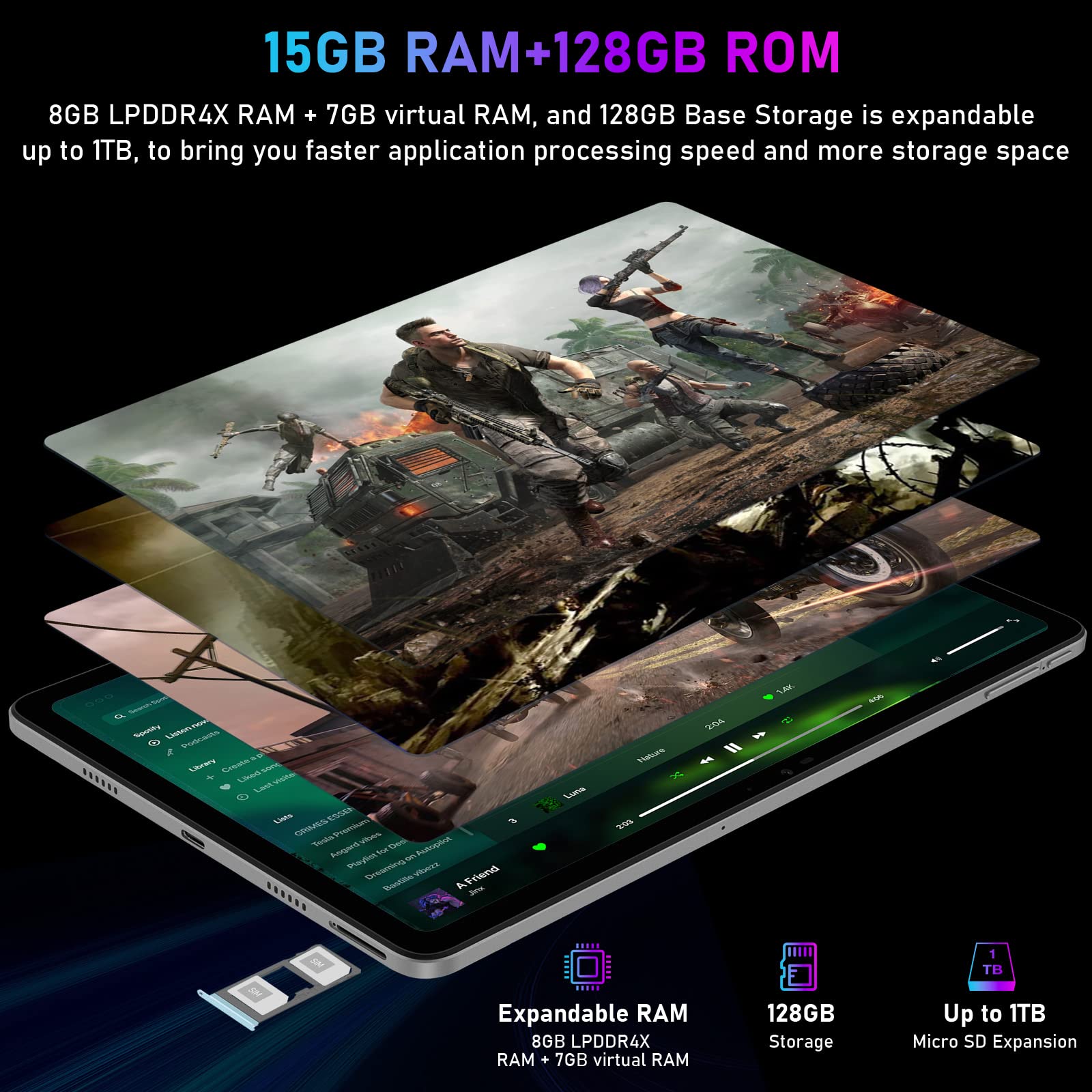 Планшет DOOGEE T10 10 дюймів Android 4G LTE Dual 15GB RAM + 128GB ROM/TF 1TB, 8300mAh, 13MP + 8MP, 1200 x 1920 IPS, Octa Core, Гральний Планшет, Widevine L1/Type-C/BT 5/OTG/GPS/3.5mm аудіо, фото №4