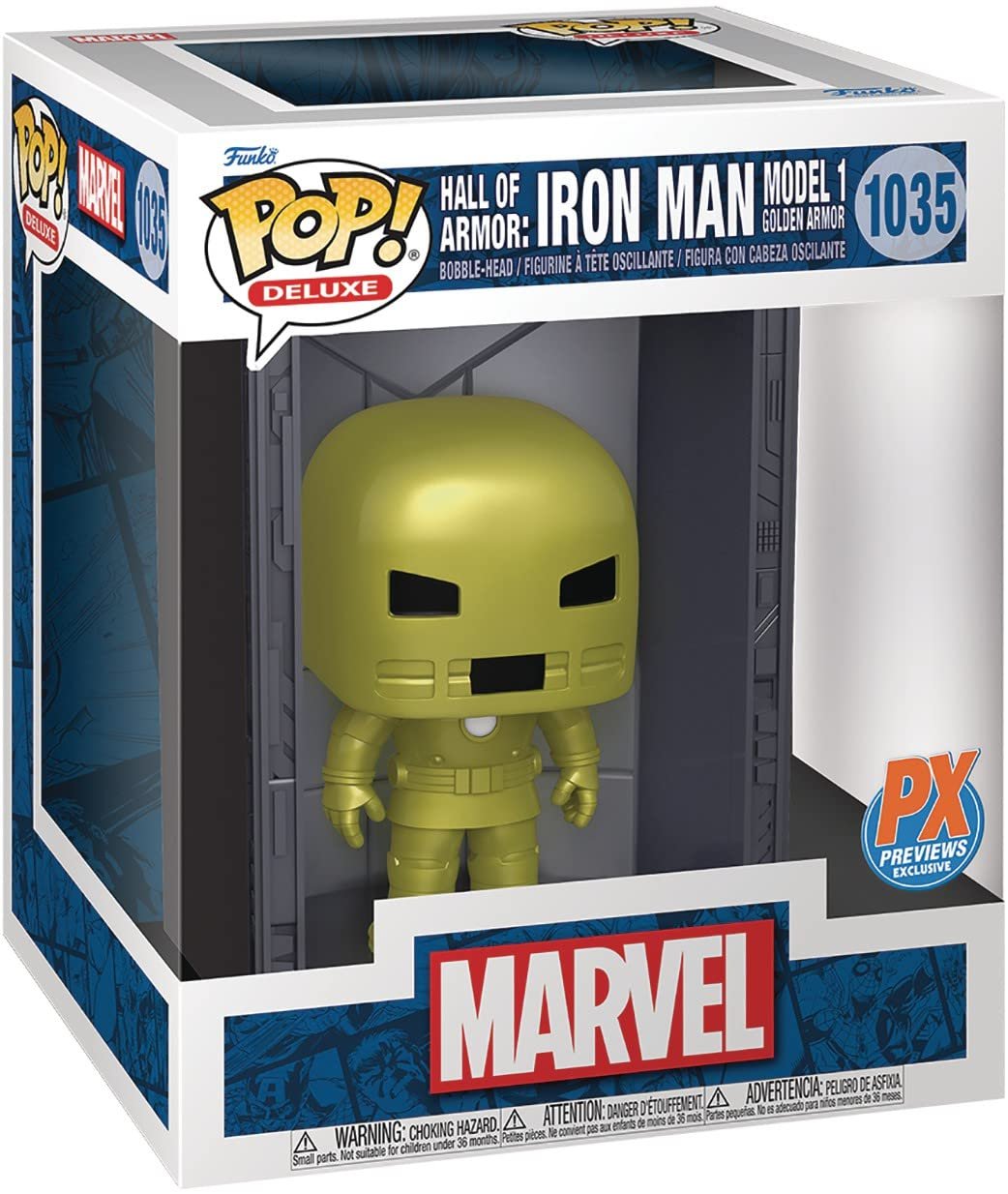 Фігурка Bobble-Head Vinyl Funko Pop! Deluxe Marvel Hall of Armor: Iron Man Model 1 Golden Armor (Metallic) (PX Previews Exclusive) #1035, фото №1