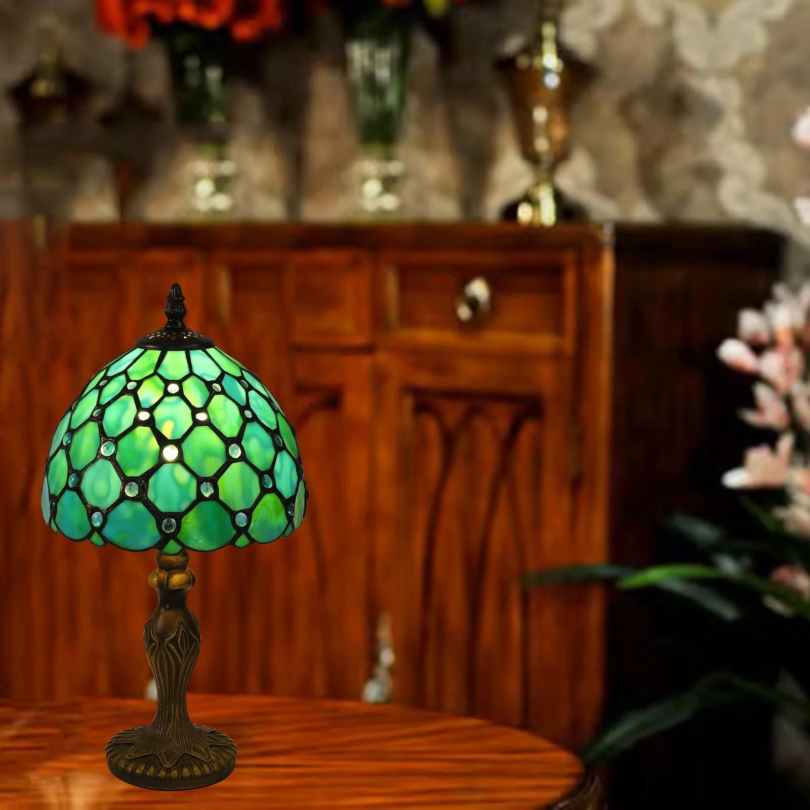 Настільна лампа Tiffany Retro Vintage Handcraft Glass Lampshade E27 LED Блакитна, фото №3