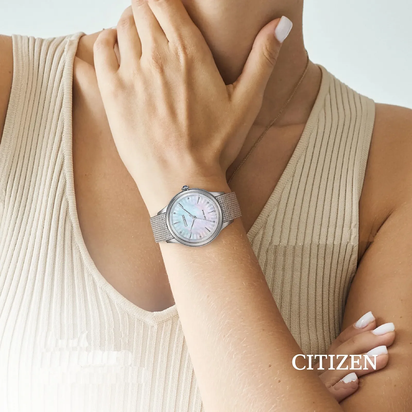 Мужские аналоговые часы CITIZEN EM1150-86D серебристые с ремешком из нержавеющей стали, браслет, фото №5