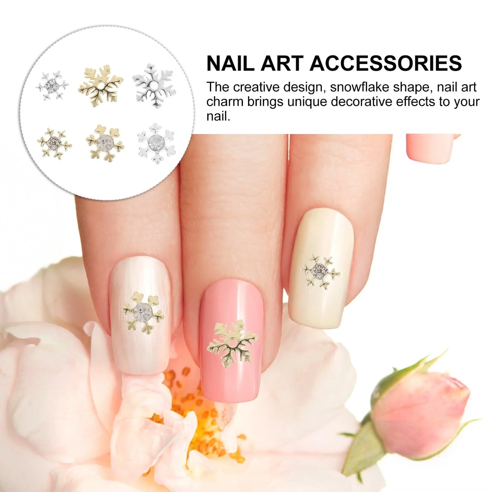 Украшения для ногтей Снежинка ERINGOGO, 60 шт., Золотые и серебряные блестящие украшения для ногтей, Мелкие украшения для ногтей для праздничных событий, фото №5