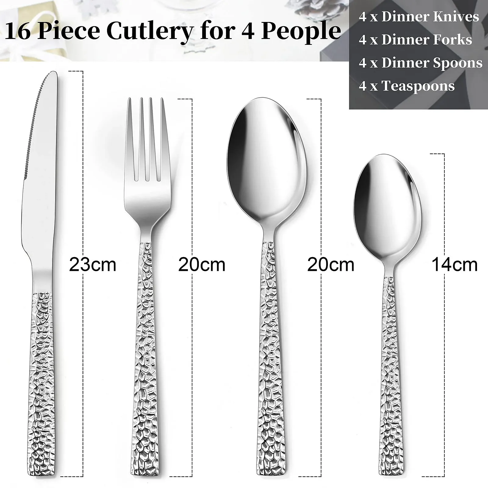 Набір столових приборів Herogo, 16 предметів, з нержавіючої сталі для 4 осіб, срібний, фото №2 Набір столових приборів Herogo, 16 предметів, з нержавіючої сталі для 4 осіб, срібний, фото №2