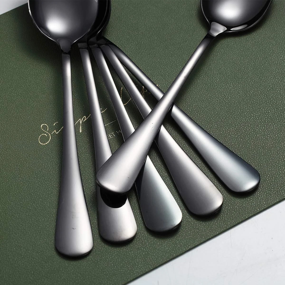 Ложки столові Kyraton, 6 штук, 8 дюймів, нержавіюча сталь, з титановим чорним покриттям, фото №7