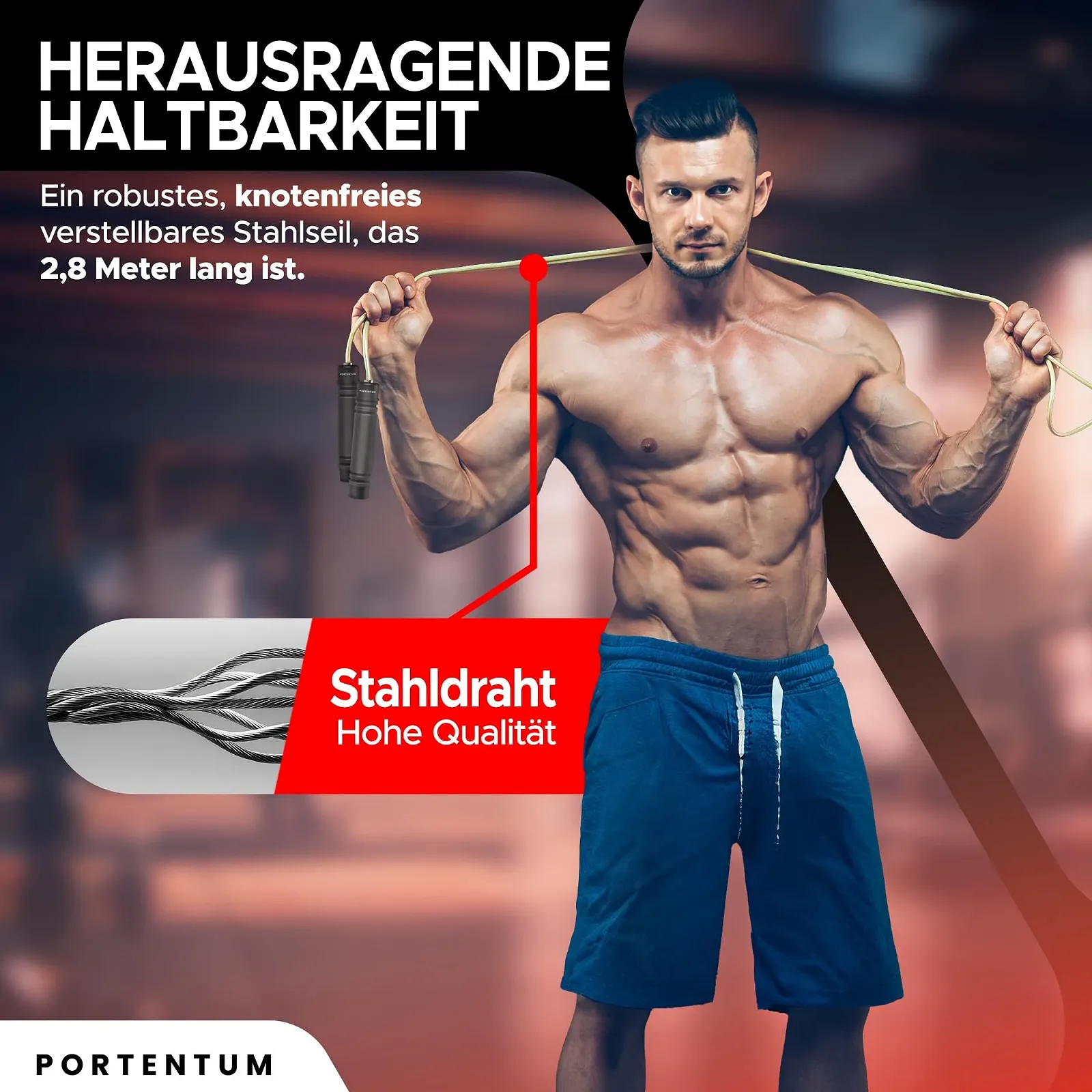 Скакалка PORTENTUM 2,8 м регульована з пінопластовими ручками, фото №4 Скакалка PORTENTUM 2,8 м регульована з пінопластовими ручками, фото №4