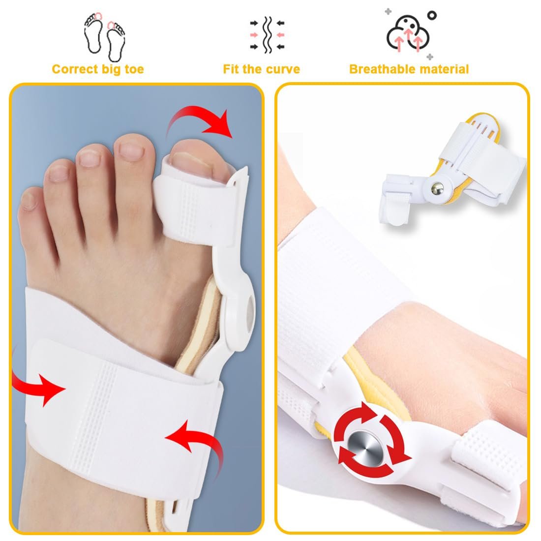 Коректор великого пальця стопи Hallux Valgus, коригуюча пластина, 3 кути фіксації, для дня і ночі, унісекс, фото №5