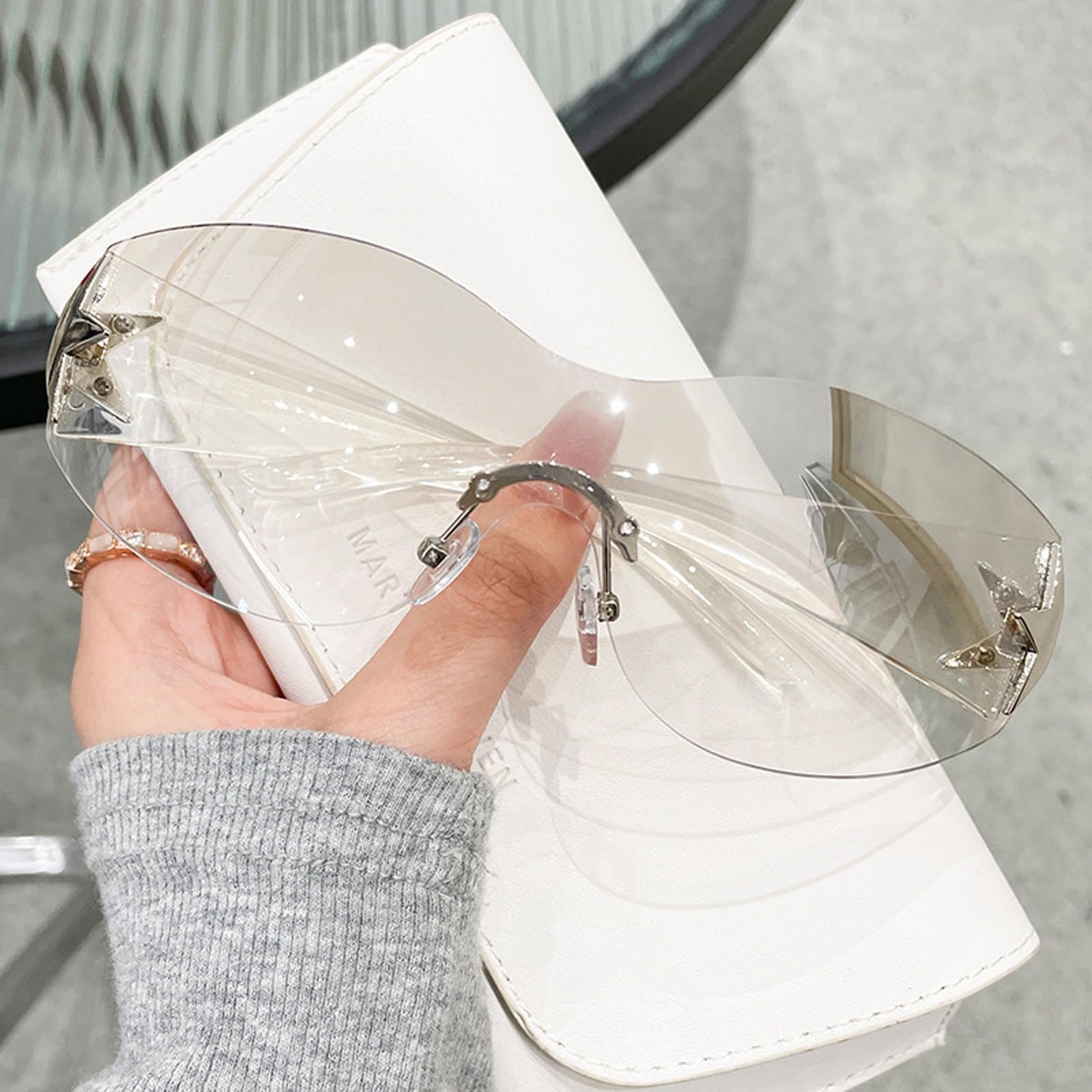 Сонцезахисні окуляри Y2k Без оправи Чорний, сірий, світло-коричневий, 3 шт., фото №5 Сонцезахисні окуляри Y2k Без оправи Чорний, сірий, світло-коричневий, 3 шт., фото №5