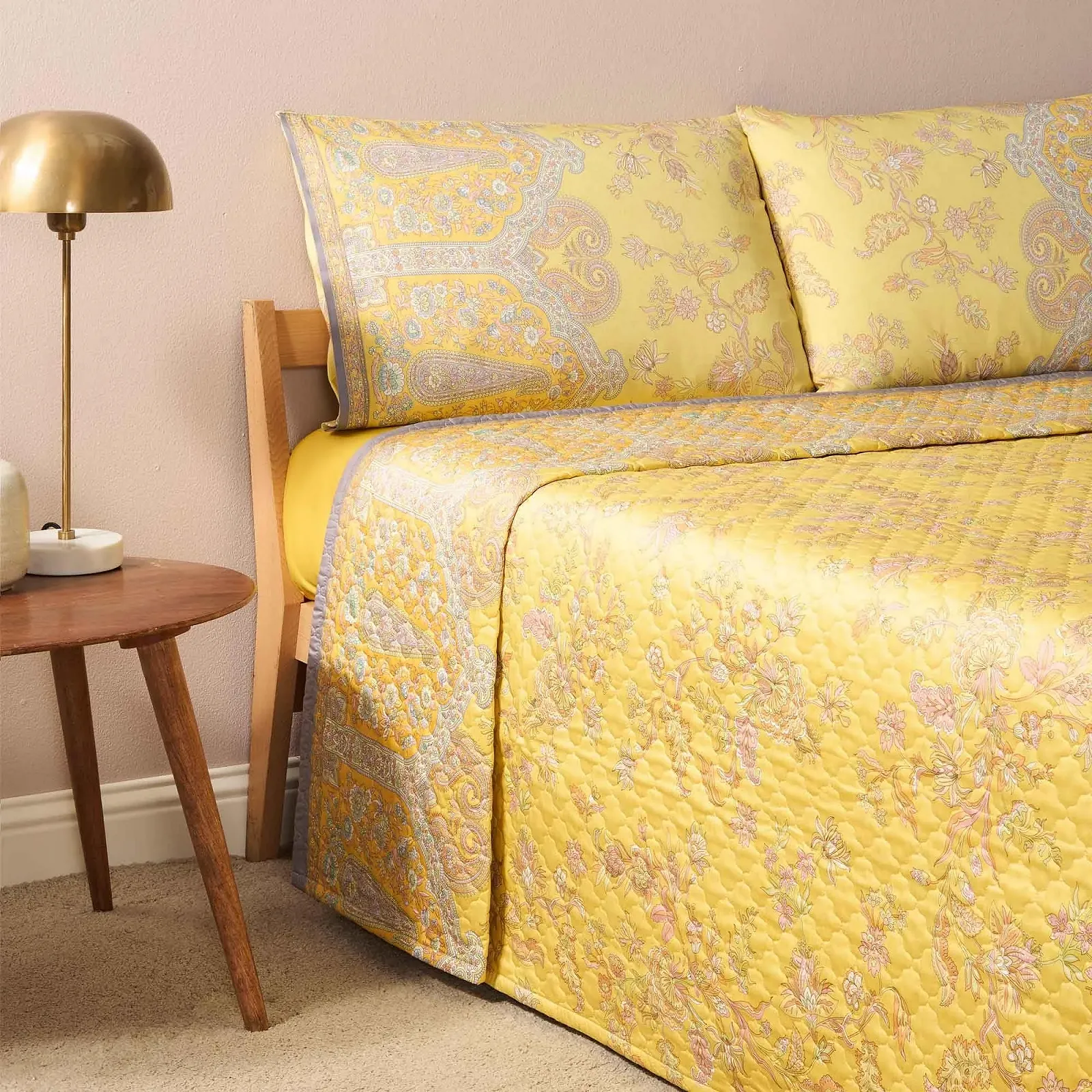 Покрывало Bassetti Granfoulard Двуспальное 100% Хлопок 265 x 255 см Indian Roses Lemon Y1 Lime, фото №2