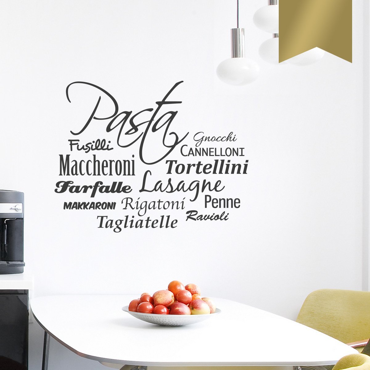 Наклейка на стіну Wandkings Pasta with 12 types of noodle 50 x 37 см золота, фото №1