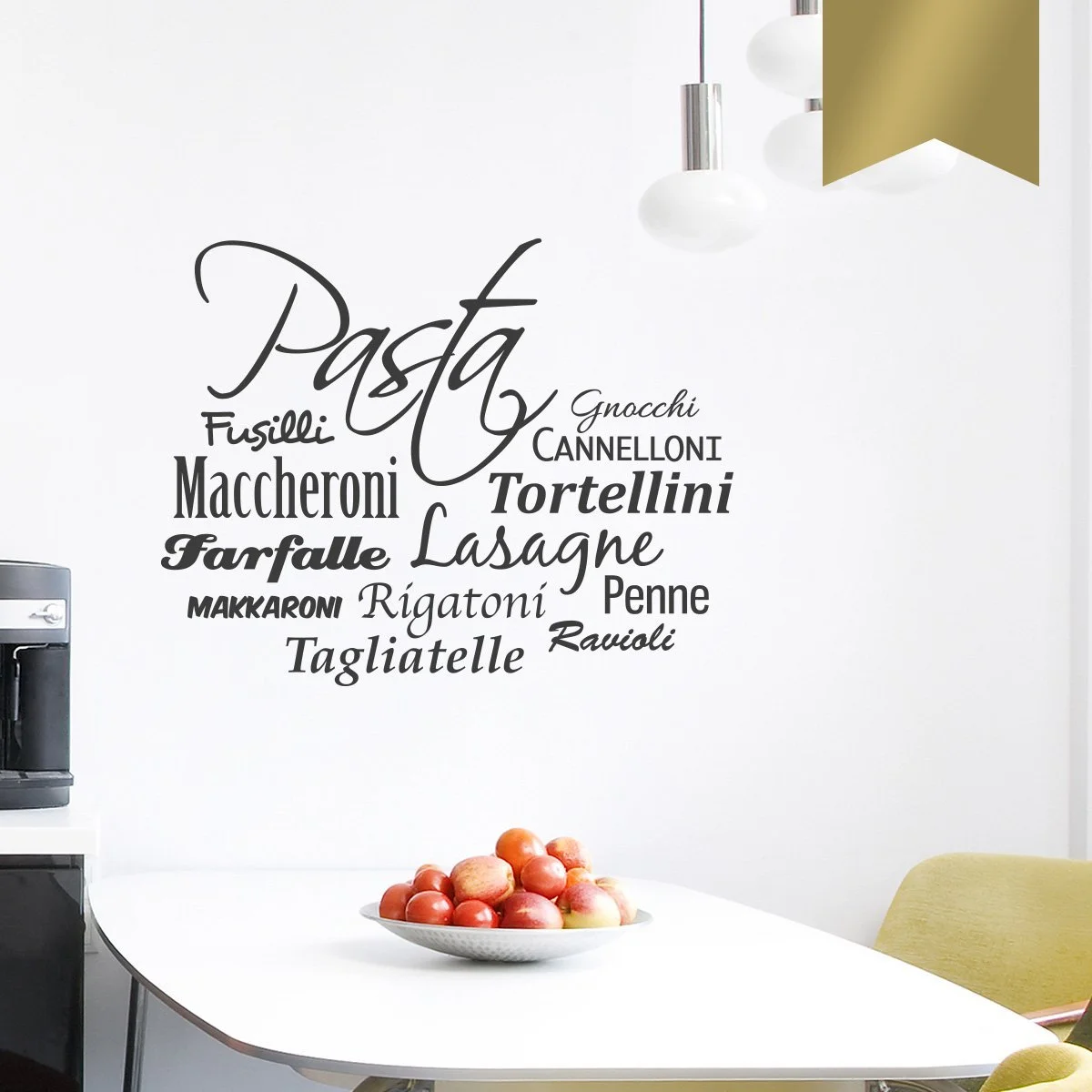 Наклейка на стену Wandkings Pasta with 12 types of noodle 50 x 37 см золотая, фото №1