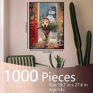 Купить Пазл Dog with Christmas Hat Cute Snowman Winter Scene 1000 деталей 50 x 70 см - Фото 1 Пазл Dog with Christmas Hat Cute Snowman Winter Scene 1000 деталей 50 x 70 см - Фото 1