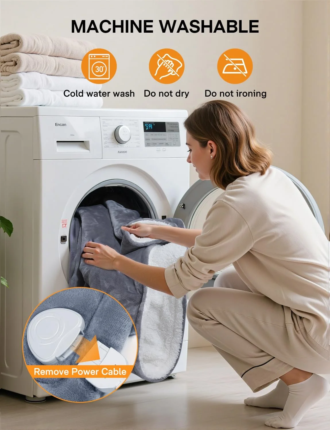 Електрична ковдра ALLJOY 180 x 150 см, великий розмір, 9 температурних режимів, фланель, фото №6