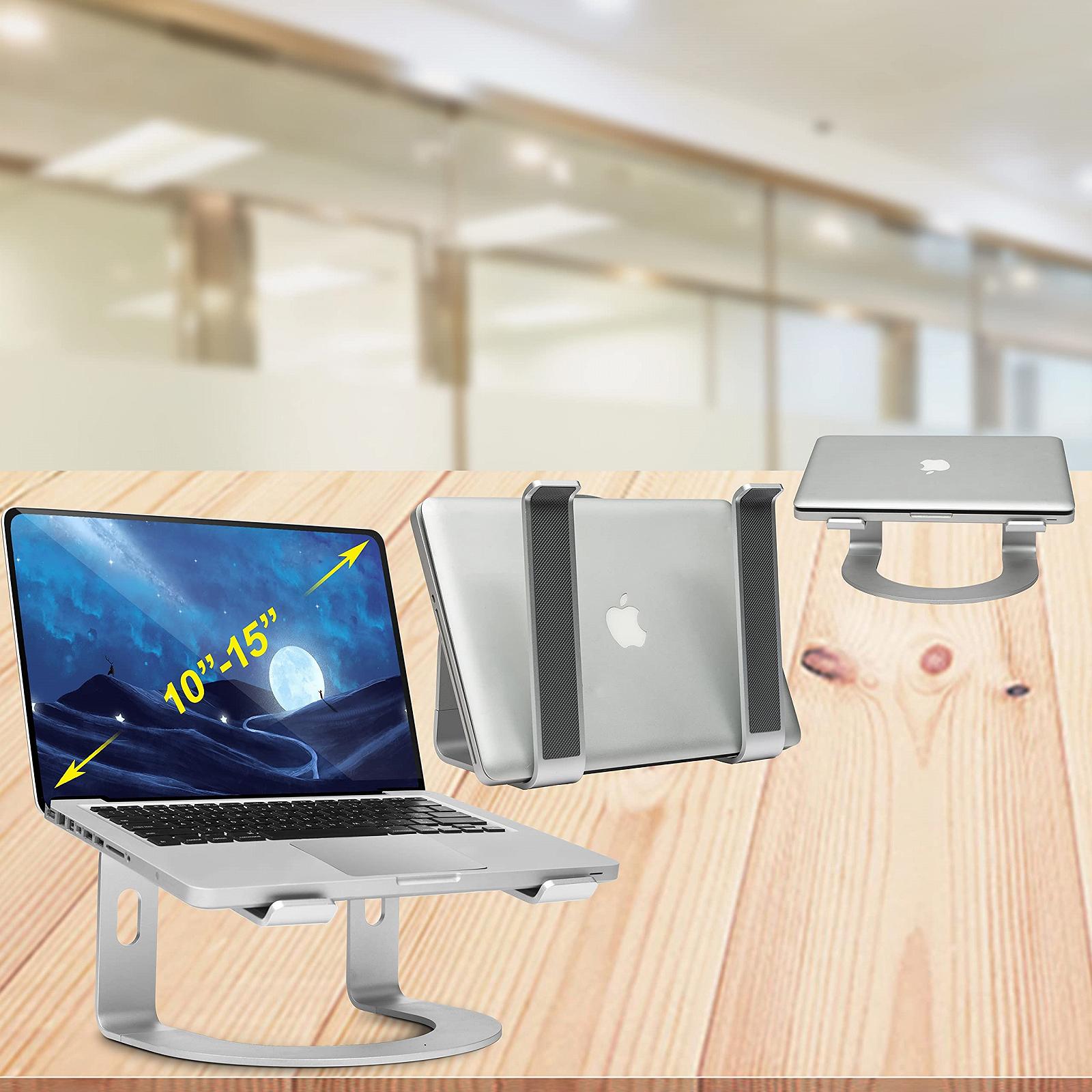 Підставка для ноутбука Konsol: Знімна з вентиляцією, портативна сумісна з ноутбуками 10-15,9 дюймів MacBook, HP, Dell, Lenovo, Samsung, Acer, Huawei Срібляста вигнута, фото №4