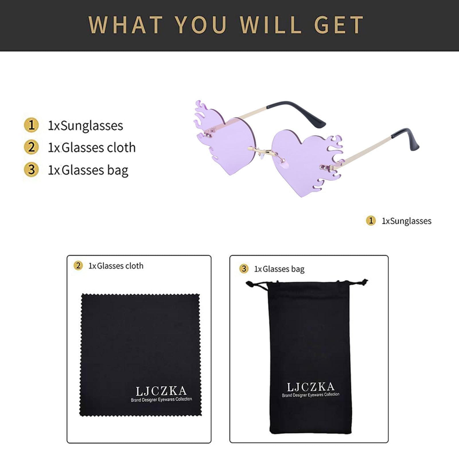 Сонцезахисні окуляри Серце LJCZKA Без оправи Полум'я Унісекс, фото №5 Сонцезахисні окуляри Серце LJCZKA Без оправи Полум'я Унісекс, фото №5