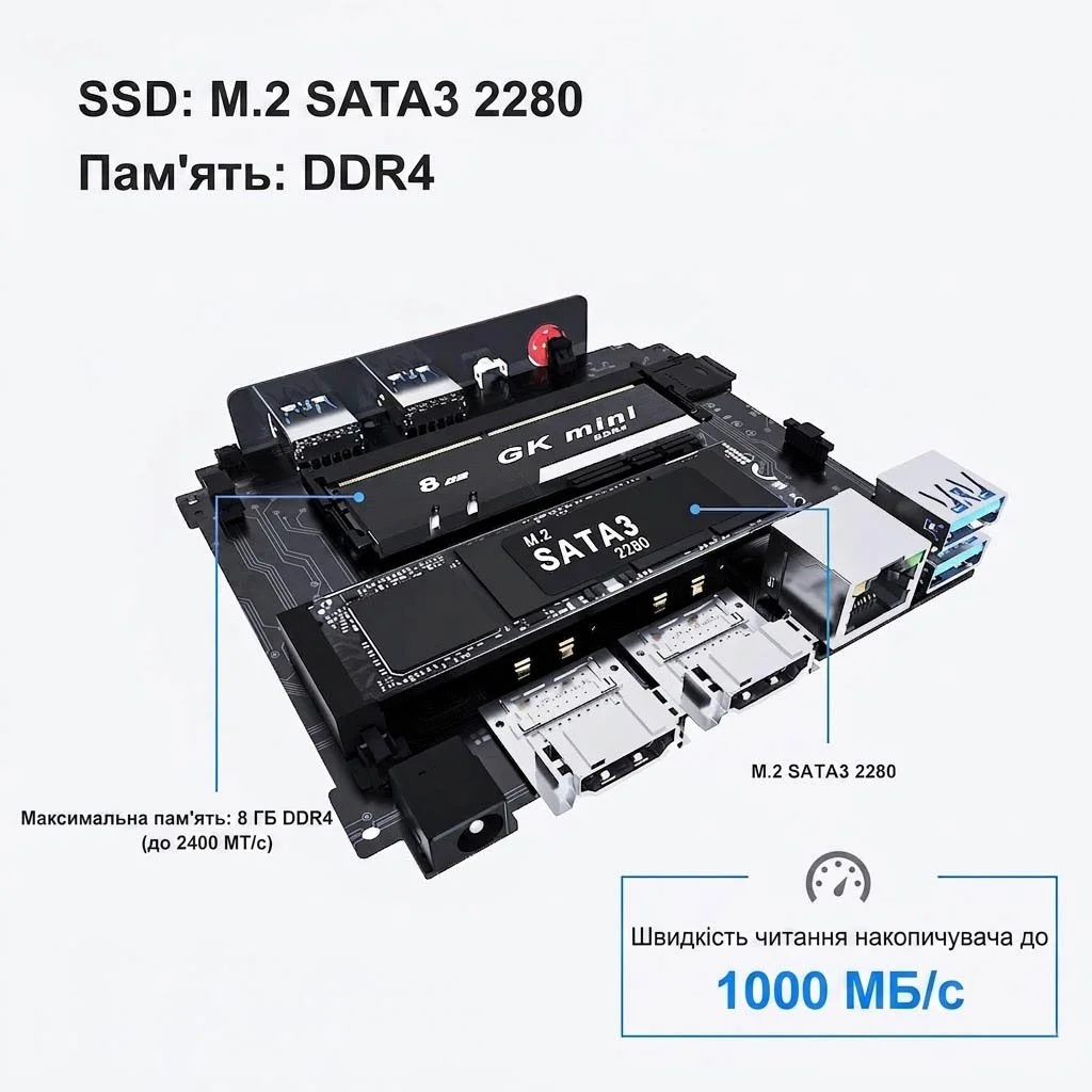 Міні ПК KUYIA GK MINI / Intel Celeron J4125 / RAM 8GB / SSD 128GB / 2 х HDMI / LAN / Wi-Fi 5 / Bluetooth 4.2 / Windows 11 / Чорний, фото №2 Міні ПК KUYIA GK MINI / Intel Celeron J4125 / RAM 8GB / SSD 128GB / 2 х HDMI / LAN / Wi-Fi 5 / Bluetooth 4.2 / Windows 11 / Чорний, фото №2