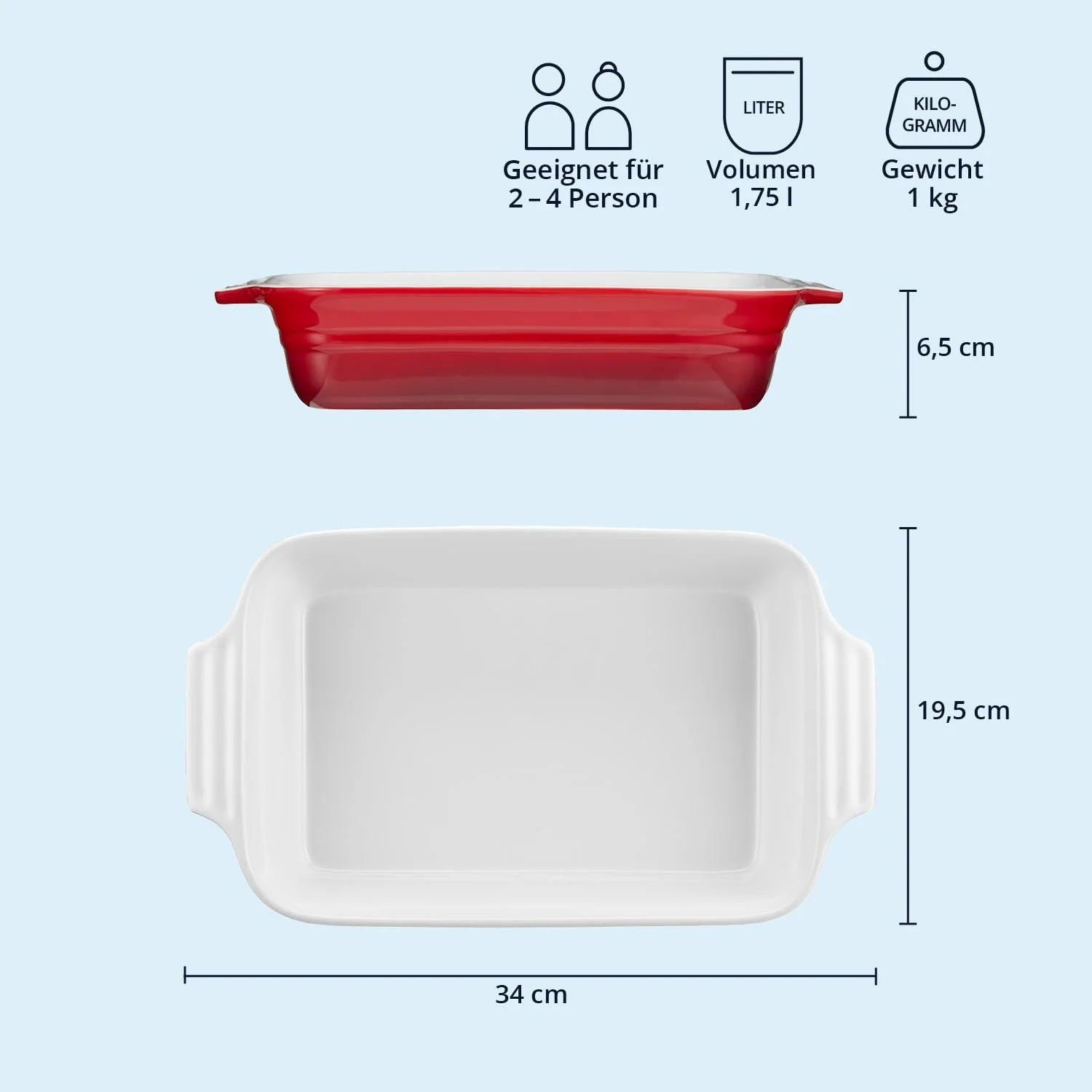 Форма для запікання KHG 34 см 1.75 л прямокутна керамічна Червона, фото №3