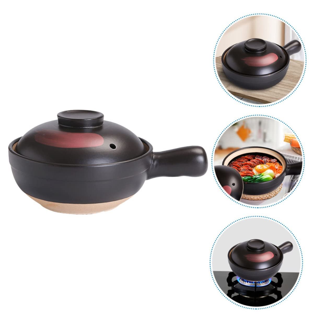 Горщик глиняний для газової плити з антипригарним покриттям Чорний Червоний house, фото №7