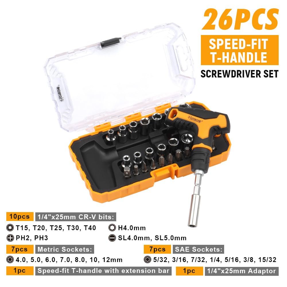 Набір викруток Hoteche 26 шт. T-Handle Викрутка та набір насадок, фото №2