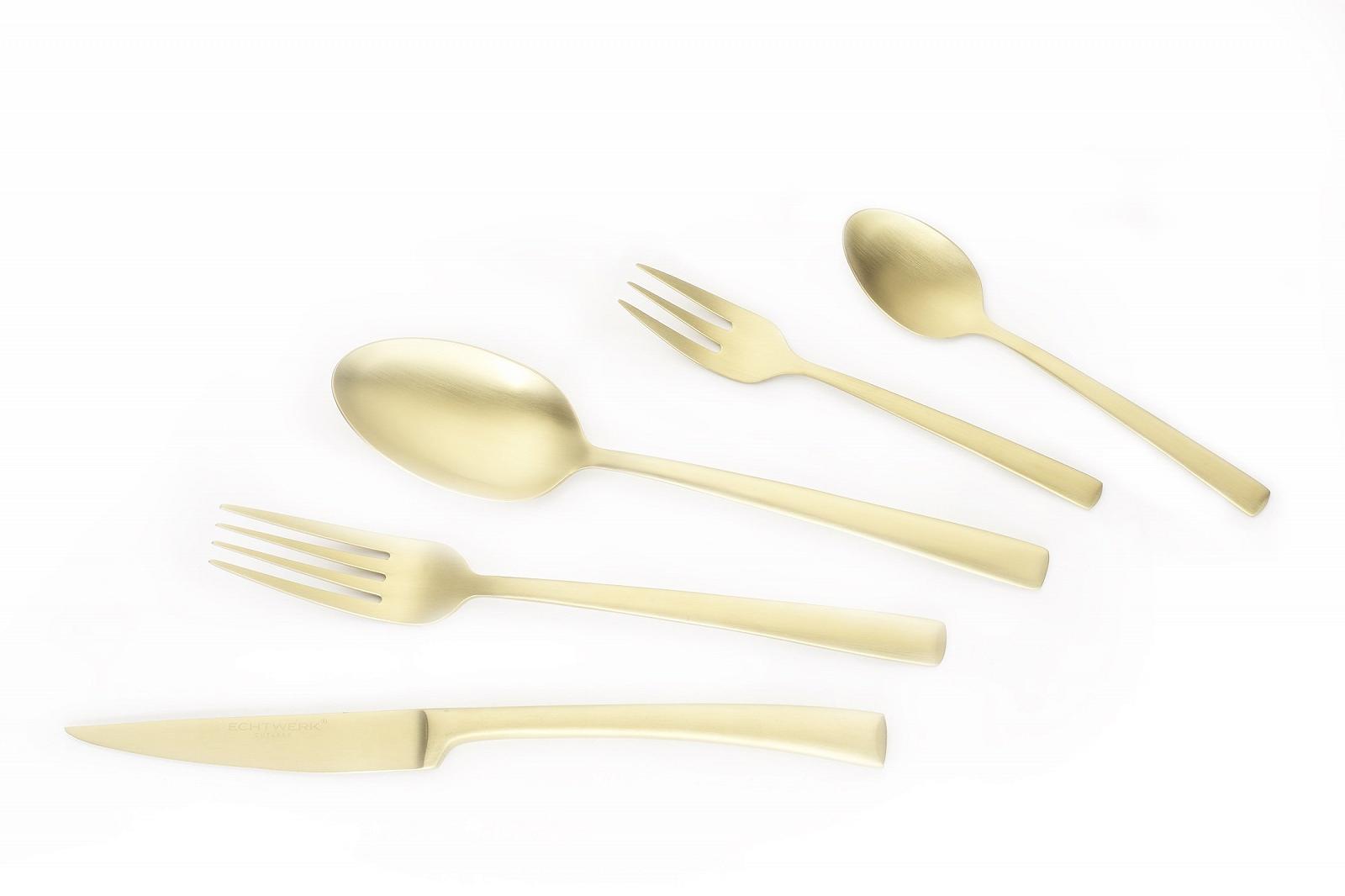Набор столовых приборов ECHTWERK Avelino Gold Edition, 20 предметов, до 4 человек, нержавеющая сталь 18/10, матовый, фото №2 Набор столовых приборов ECHTWERK Avelino Gold Edition, 20 предметов, до 4 человек, нержавеющая сталь 18/10, матовый, фото №2