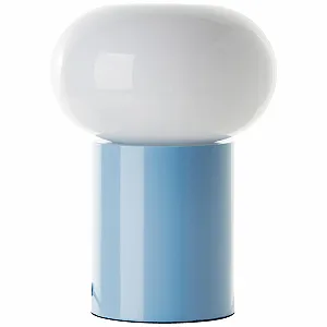 Настольная лампа Lightbox с белым стеклом и шнуровым выключателем 27 см E27 макс. 25 Вт синяя стекло/металл synthetic.ua - Фото 1