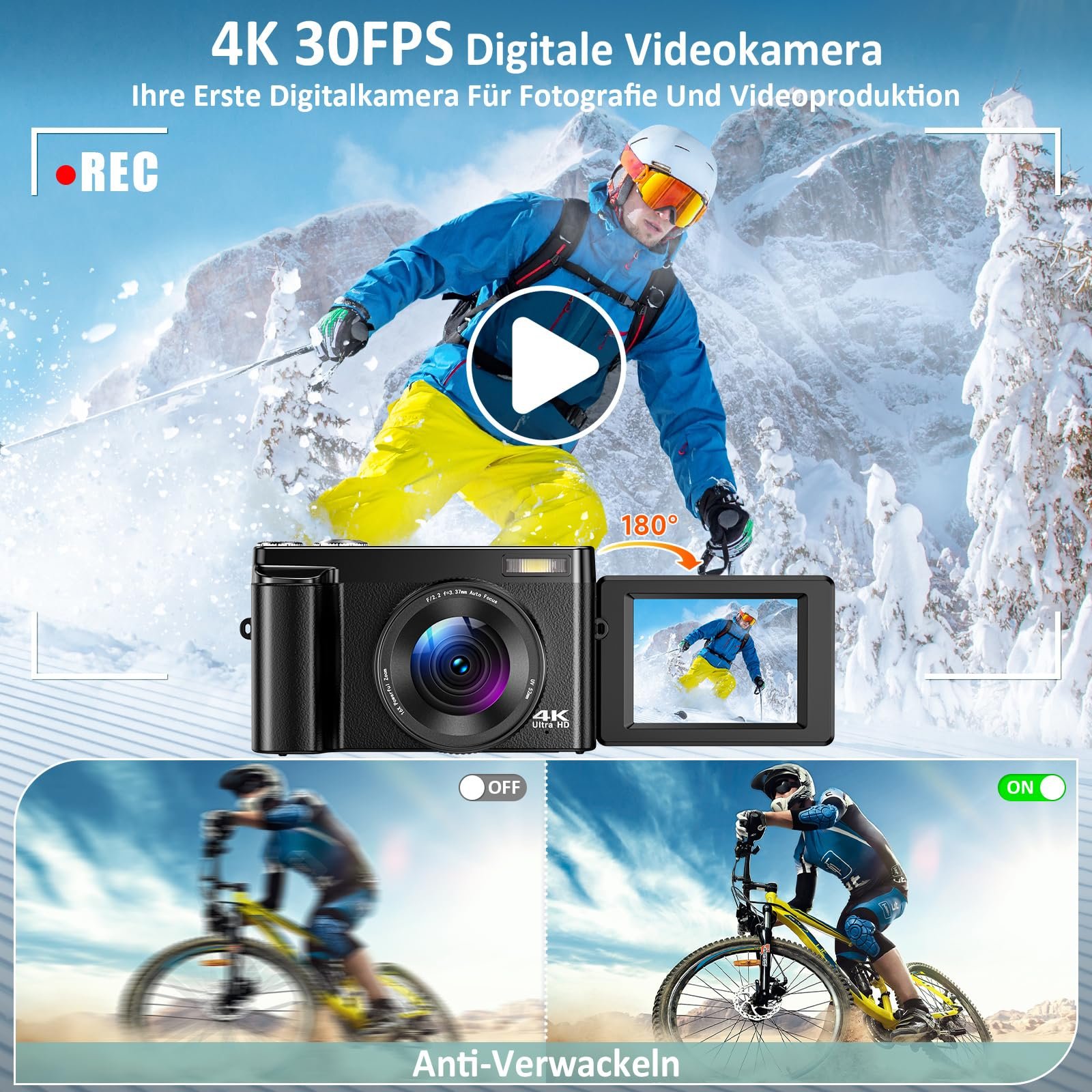 Цифровой Фотоаппарат 4K Компактный Цифровой фотоаппарат 48MP с Автофокусом, 3 Дюймовый 180

Складной Экран, 16X Цифровой Зум, Карта Памяти 32GB, 2 Батареи, фото №2