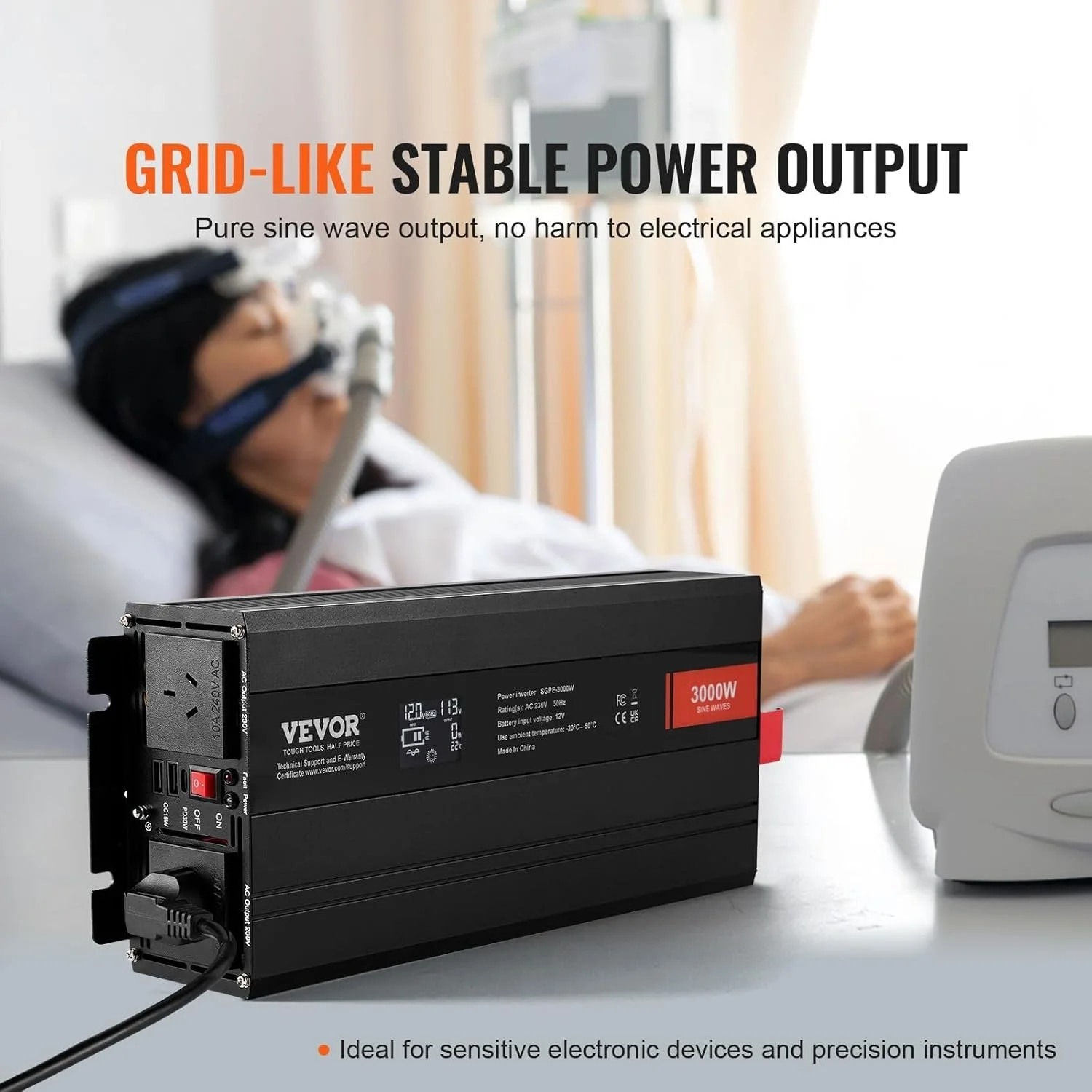 Инвертор VEVOR SGPE-3000W Чистая синусоида Black, фото №3