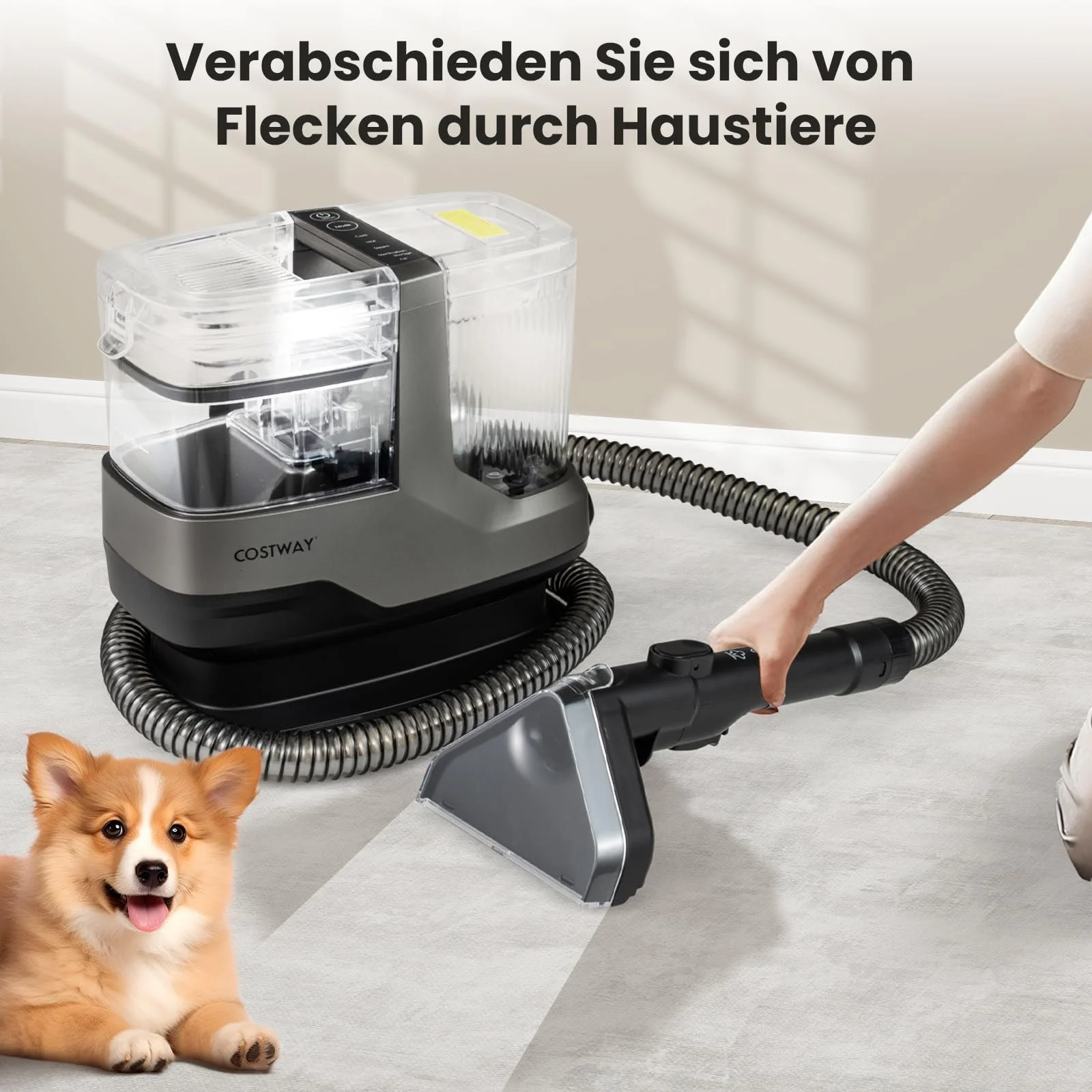 Миючий пилосос COSTWAY 1800 W для м'яких меблів та килимів з парою та стерилізацією, фото №7