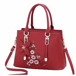 Сумка жіноча FANDARE, тоут, на плече, зі штучної шкіри, з вишивкою, винно-червона, модна - Фото 1