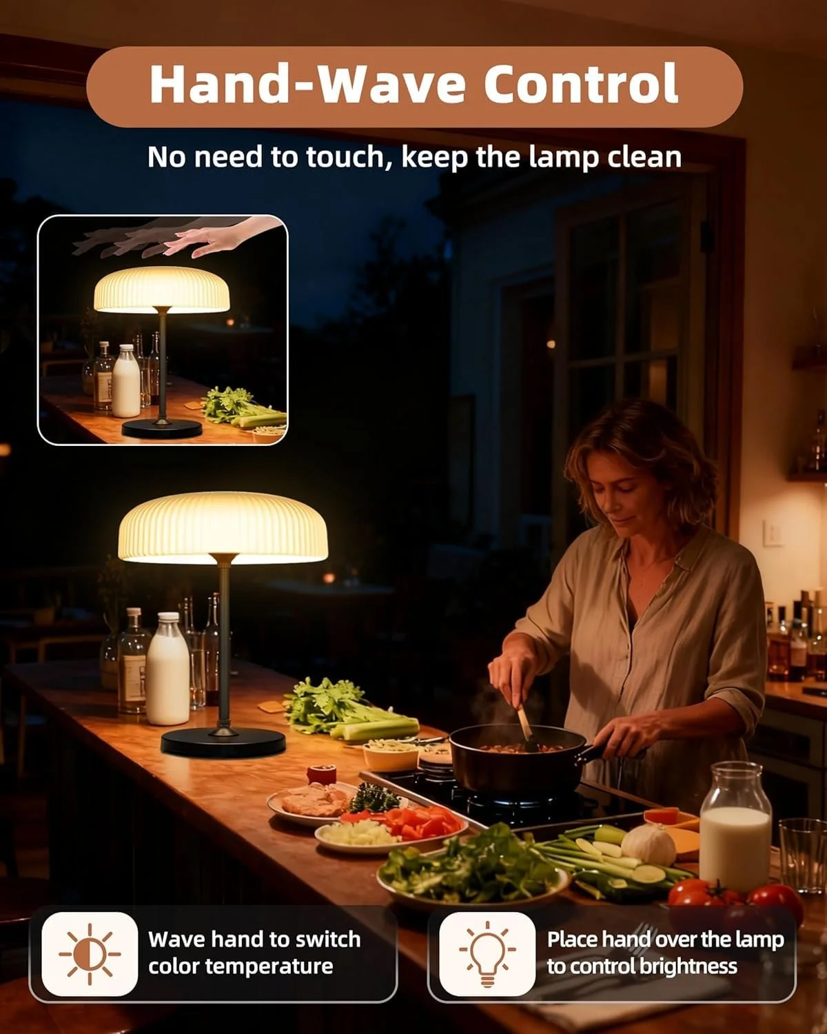 Настільна лампа на сонячній батареї Mushroom акумуляторна USB IP54 димована, фото №8