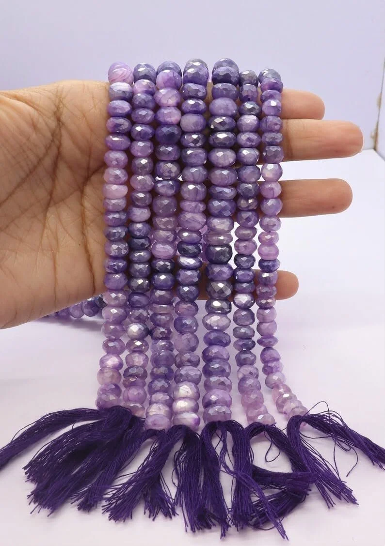 Бусины Лунный Камень, огранка рондель, 7.5-8.5 мм, фиолетового цвета, фото №3