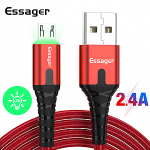 Зарядный кабель с подсветкой красный ESSAGER micro USB 2.4A 1метр(PS) - Фото 1