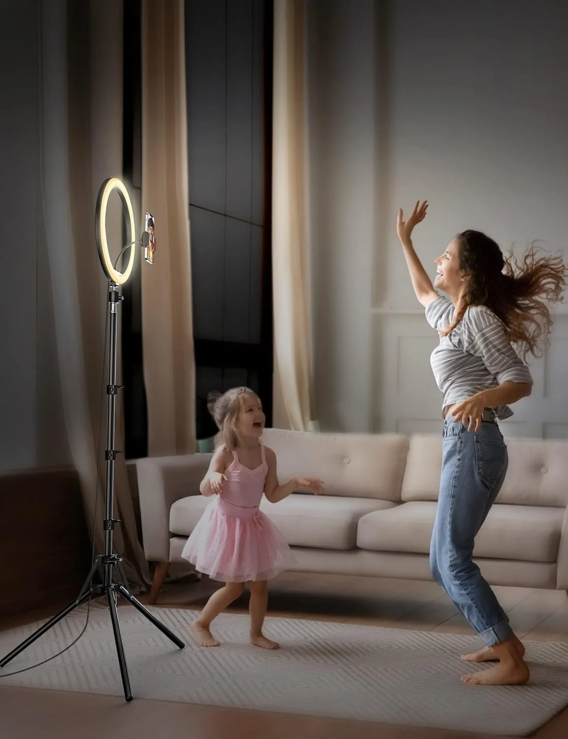 Кільцева лампа Pnitri PNR01 32 см з штативом для телефона Чорний, фото №7