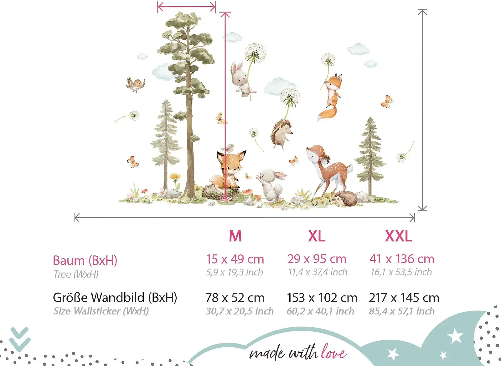 Наклейка на стену Little Deco DL5072 M Лесные животные Лиса Олень 75 x 52 см, фото №3