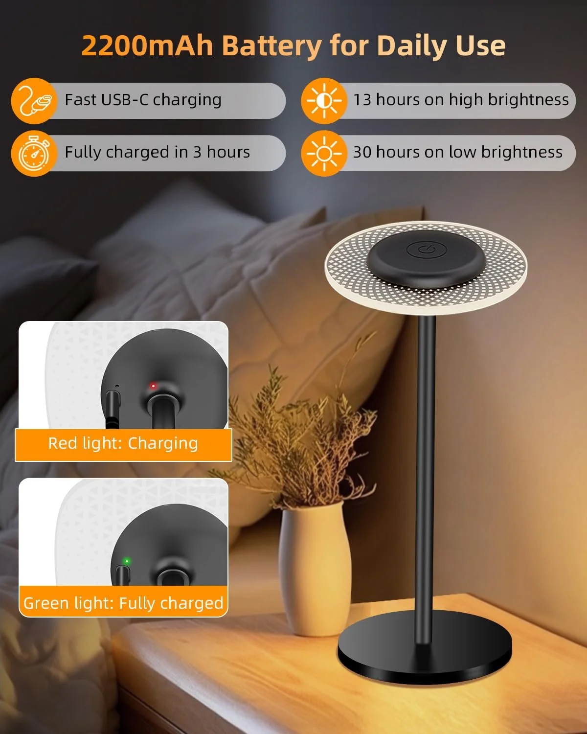 Настільна лампа LED Бездротова Акумуляторна 2200 mAh RGB IP54, фото №4