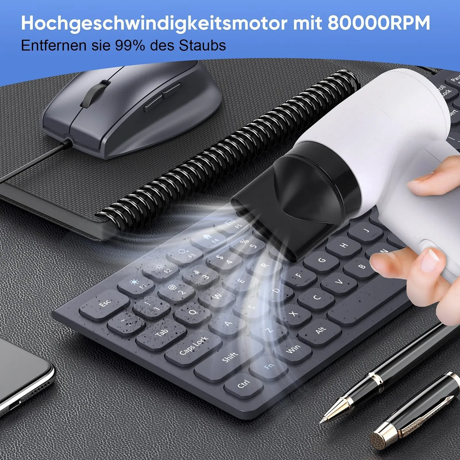 Електрична повітродувка 80,000 RPM Акумуляторна Type C 4500 mAh з 3 насадками, фото №2