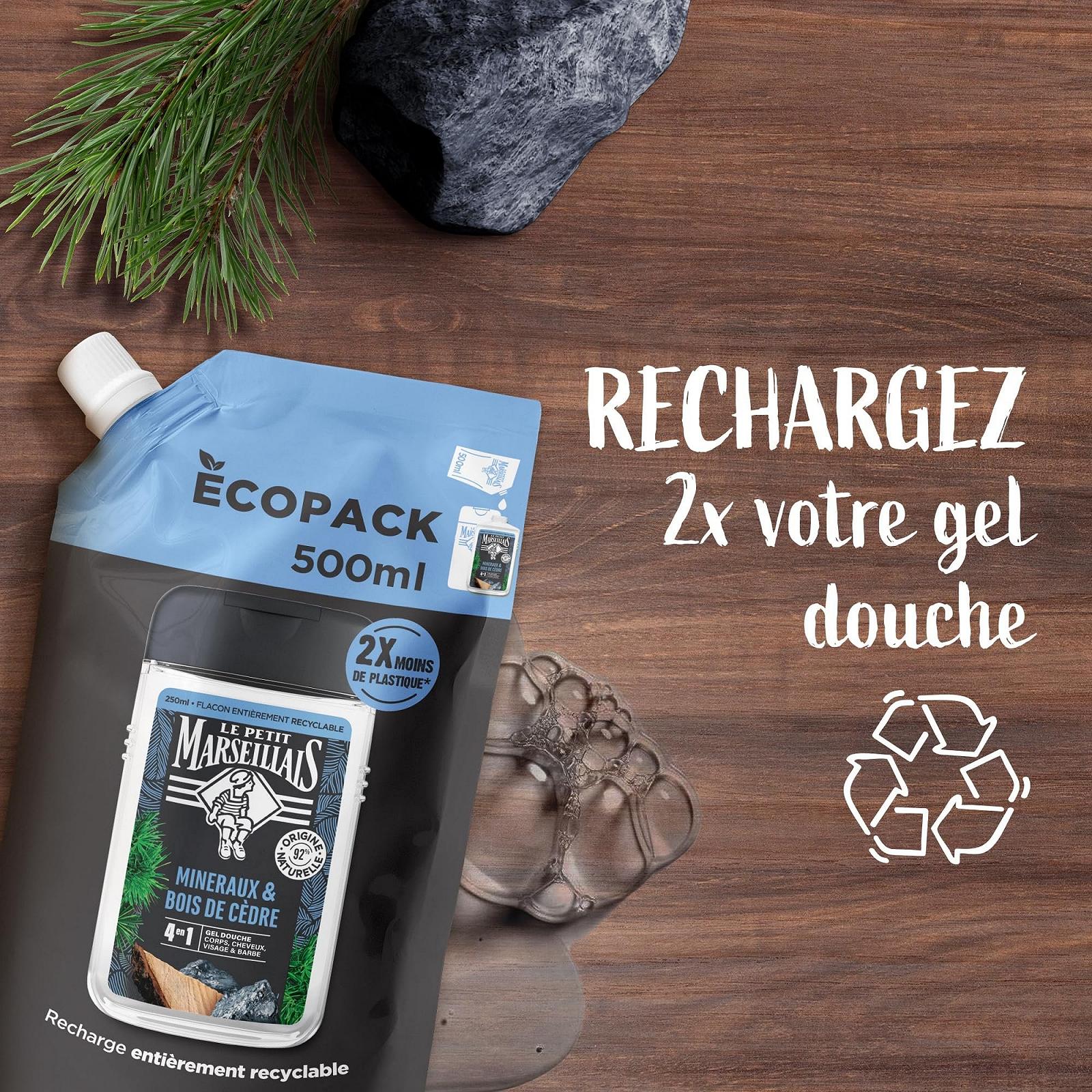 Гель для душа (сменный блок) Le Petit Marseillais Men Minerals & Cedar Wood 4-в-1 500 мл, фото №6