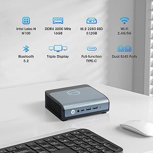 Міні ПК BOSGAME E1 / Intel Processor N100 / RAM 16GB / SSD 512GB / 2 x HDMI / 2 x LAN / Wi-Fi 6 / Bluetooth 5.2 / Windows 11 / Blue synthetic.ua - Фото 1
