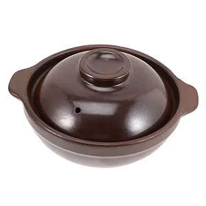 Кастрюля керамическая для тушения маленькая термостойкая с боковыми ручками коричневая - Фото 1