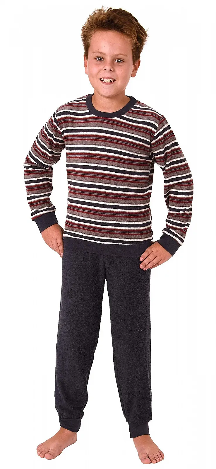 Піжама Terry для хлопчиків з довгими рукавами та манжетами смугастий верх, фото №2