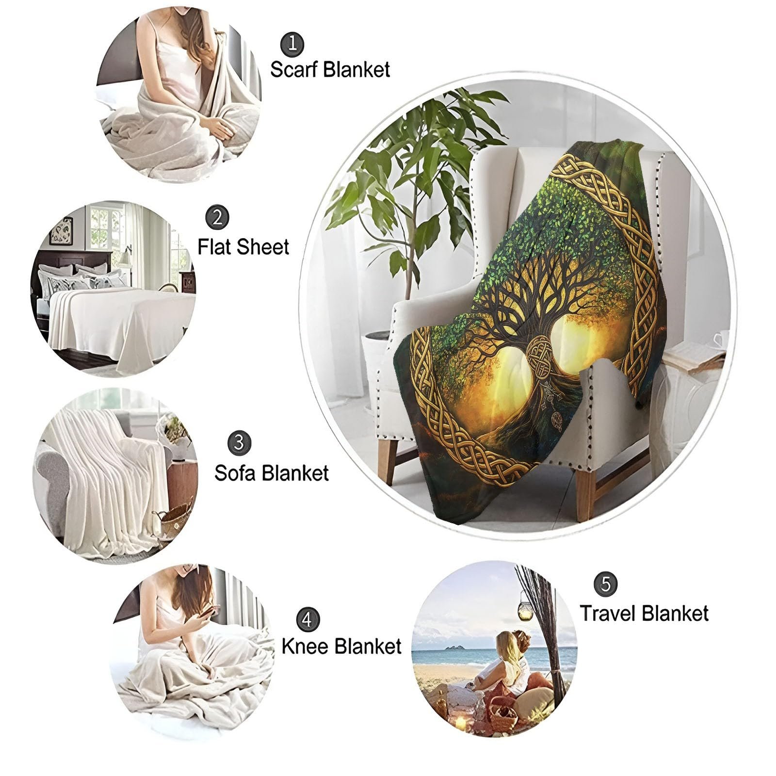 Флісова Покривало 180 x 220 см, Мінімалізм, Дерево Життя, Зелений, фото №7